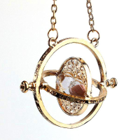 Rotating Pink Sand Hourglass Pendant Necklace Gold Plated