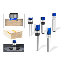 Routerbits set van 4/5 stuks 1/4 inch shank flush trim router bit tungsten carbide sjabloonpatroon bit lagering recht ei