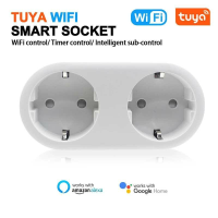 2 In 1 Tuya WIFI Smart Socket Dual Outlet EU Plug Spraakbesturing Draadloze Smart Socket APP Afstandsbediening Werken me