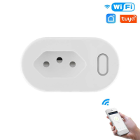 Tuya 16A Brazilië Standaard Slimme Stekker met Energie Monitoring Smart Life APP WiFi Smart Stopcontact Werkt met Google