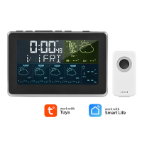 Tuya Slimme WiFi Weerstation EU Stekker Binnen Buiten Thermometer Hygrometer met Kleurendisplay Scherm APP Afstandsbedie