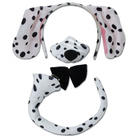 Carnaval verkleed set Dalmatier   diadeem/strik/snuit/staart   wit/zwart   voor kinderen   dieren