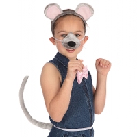 Carnaval verkleed set muis   diadeem/strik/snuit/staart   grijs   voor kinderen   dieren