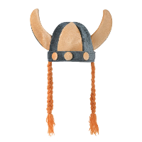 Carnaval verkleed Viking helm   grijs/oranje   met hoorns   polyester   heren   met vlechten