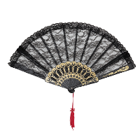 Handwaaier/Spaanse waaier van kant   zwart/goud   polyester   40 cm