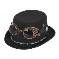Steampunk hoed   met bril en ketting   zwart   polyester   voor volwassenen