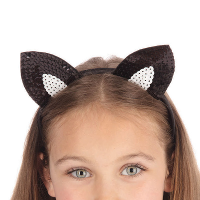 Verkleed diadeem katten oren   zwart   pailletten   voor kinderen
