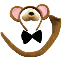 Verkleed set aap   diadeem/strik/snuit/staart   bruin   voor kinderen