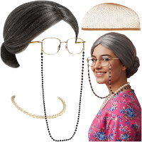 Ruhhy Oma verkleedaccessoires   5x stuks   bril   pruik   ketting   Sarah