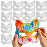 Papier mache maskers kat/poes   set 10x stuks   DIY schilderen   17 x 18 cm   maskers maken