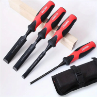 4PCS Wood Chisel Set Chrome Vanadium Steel Sharp Edge Rust Resistant Polished Finish Carpentry Tools with Roll Bag 1/4 1