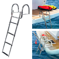 RVS telescopische opvouwbare pontonbootladder 4 stappen antislip pedaal achteringang extra hoge leuningen 316 staalconst