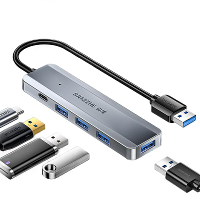 SAMZHE 5 in 1 USB3.0 Hub Docking Station USB adapter met USB3.0*4 / PD USB C voor Telefoon PC Laptop Matebook