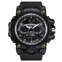 SANDA Heren Waterdichte Sporthorloge Mode Grote Wijzerplaat Quartz Horloges Dubbele Display Polshorloge
