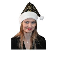 Kerstmuts   zwart/goud   volwassenen   polyester fluweel