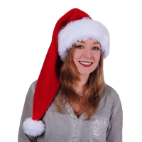 Luxe kerstmuts   1x   lang   rood/wit   pluche   volwassenen   70 cm