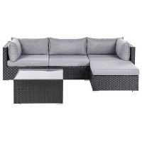 SANO   Loungeset voor 4   Zwart   Linkszijdig   PE rotan