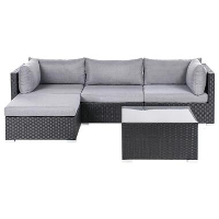 SANO   Loungeset voor 4   Zwart   Rechtszijdig   PE rotan