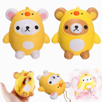 Sanqi Elan Squishy Bear Wearing Chicken Costume Soft Slow Rising With Packaging Cartoon Decor Gift