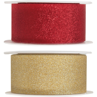 2X Hobby/decoratie rood en gouden sierlinten met glitters 3 cm/30 mm x 5 meter