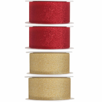 4X Hobby/decoratie rood en gouden sierlinten met glitters 3 cm/30 mm x 5 meter