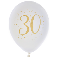 Verjaardag leeftijd ballonnen 30 jaar   8x   wit/goud   23 cm   Feestartikelen/versieringen