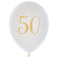 Verjaardag leeftijd ballonnen 50 jaar   8x   wit/goud   23 cm   Abraham/Sarah feestartikelen