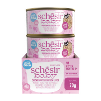 Schesir Baby kip met kippenlever (in bouillon) natvoer kitten (blikjes) 4 trays (48 x 70 g)