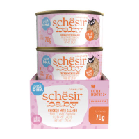 Schesir Baby kip met zalm (in bouillon) natvoer kitten (blikjes) 1 tray (12 x 70 g)