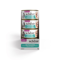 Schesir Complements tonijn met zeebrasem (in bouillon) natvoer kat (blikjes) 2 trays (24 x 70 g)