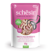 Schesir tonijn, kip met ham (jelly) natvoer kat (zakjes) 2 dozen (24 x 85 g)