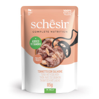 Schesir tonijn met zalm (jelly) natvoer kat (zakjes) 1 doos (12 x 85 g)