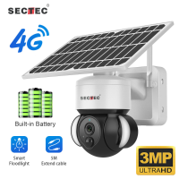 SECTEC 4G Solar Floodlight Camera 3MP HD Surveillance Cam Bewegingsdetectie Kleur Nachtzicht Tweeweg Audio IP66 Waterdic
