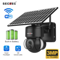 SECTEC Smart Wifi Solar Floodlight Camera Buitenshuis 3MP HD Surveillance Cam Bewegingsdetectie Kleur Nachtzicht Tweeweg