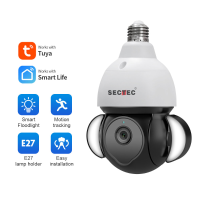 SECTEC Tuya 5MP HD WiFi Gloeilamp Camera Full Color Nachtzicht Motion Tracking PTZ APP Controle Tweeweg Audio Smart Home