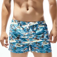 Seobean Mens Summer Hawaiian Style Coconut Trees Printing Fashion Beach Shorts Surf Swimming Trunks