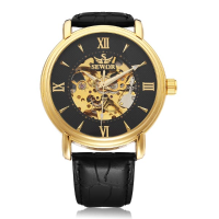 Sewor Automatic Romen Black Pu Leather Mechanical Men Wrist Watch