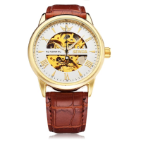 Sewor Automatic Romen Brown Pu Leather Mechanical Men Wrist Watch