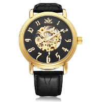 Sewor Big Dial Number Black Pu Leather Mechanical Men Wrist Watch