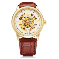 Sewor Big Dial Roman Brown Pu Leather Mechanical Men Wrist Watch