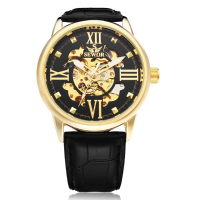 Sewor Big Dial Romen Black Pu Leather Mechanical Men Wrist Watch
