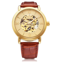 Sewor Big Dial Romen Brown Pu Leather Mechanical Men Wrist Watch
