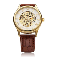 Sewor Black Brown Gold Mechanical Roman Men Wrist Watch