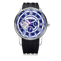 Sewor Black Silicone Automatic Mechanical Roman Skeleton Men Watch