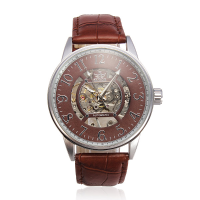 Sewor Leather Skeleton Mechanical Big Dial Men Watch