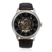 Sewor Leather Skeleton Mechanical Big Dial Round Men Watch