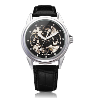 Sewor Mechanical Crystal Skeleton Pu Leather Men Quartz Wrist Watch