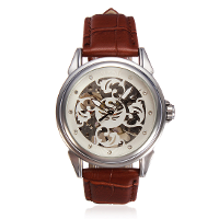 Sewor Mechanical Leather Skeleton Wrist Watch