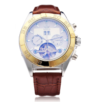 Sewor Pu Leather Brown Mechanical Flywheel Men Wrist Watch