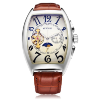 Sewor Rectangle Luxury Leather Mechanical Analog Men Wrist Watch